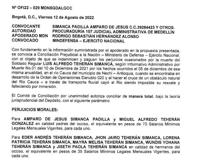 Conciliación — caso Luis Alfredo Teherán Simanca