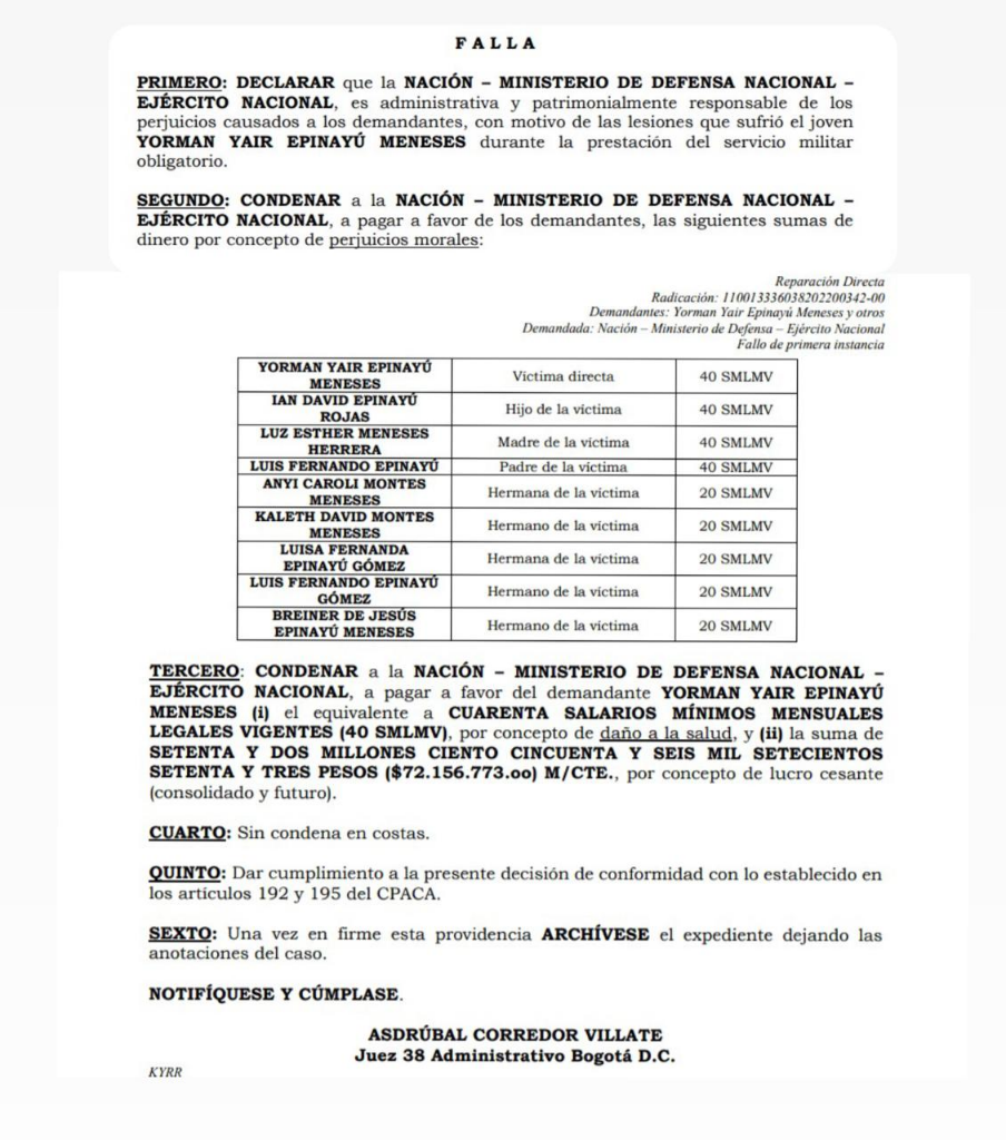 Sentencia — caso Yorman Yair Epinayú Meneses
